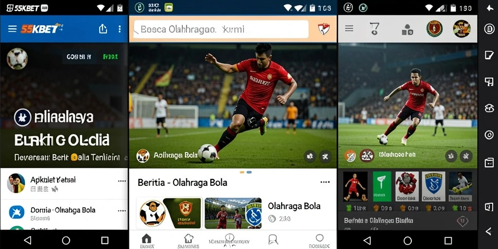 Antarmuka 55KBET menunjukkan berita dan statistik olahraga bola.