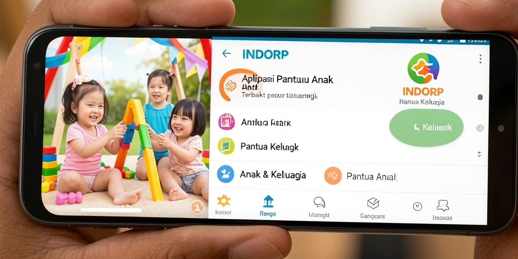 Antarmuka aplikasi INDORP yang ramah anak dengan fitur pemantauan.