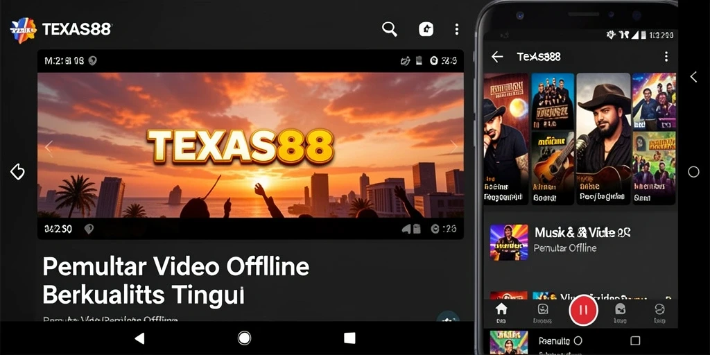 Antarmuka pengguna aplikasi TEXAS88 untuk pemutar video offline.